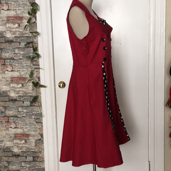 HALLOWEEN COSTUME! iHot Red & Black Polka Dot Button Accent Fit & Flare Dress - Picture 5 of 12